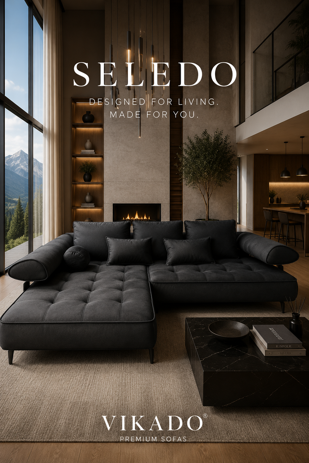 seledo divano angolare relax estendibile stile loft in nero vikado arredamento bolzano Divano angolare con funzione relax SELEDO MINI in rivestimento nero - immagine 1