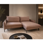 Divano angolare GLOSSY con funzione letto e contenitore in marrone chiaro lato destro