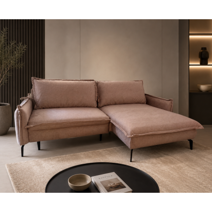 Divano angolare GLOSSY con funzione letto e contenitore in marrone chiaro lato destro