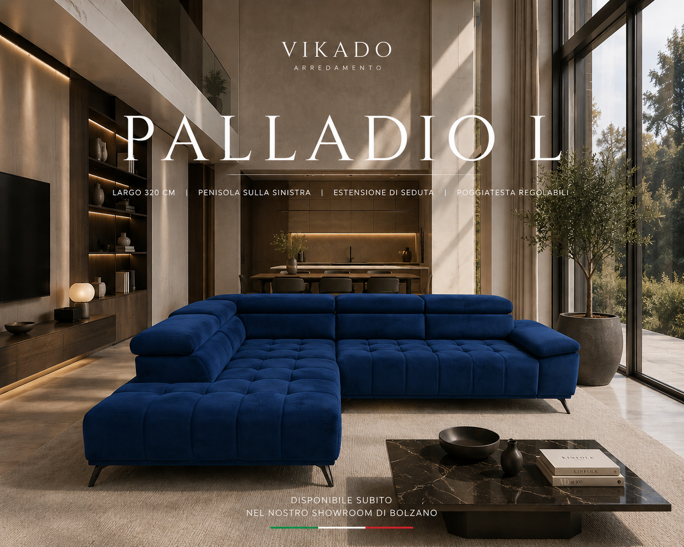 palladio l divano angolare in blu notte funzione relax da vikado arredamento bolzano Divano Angolare PALLADIO L – Design Contemporaneo, Relax Elettrico e Comfort Esclusivo - immagine 1