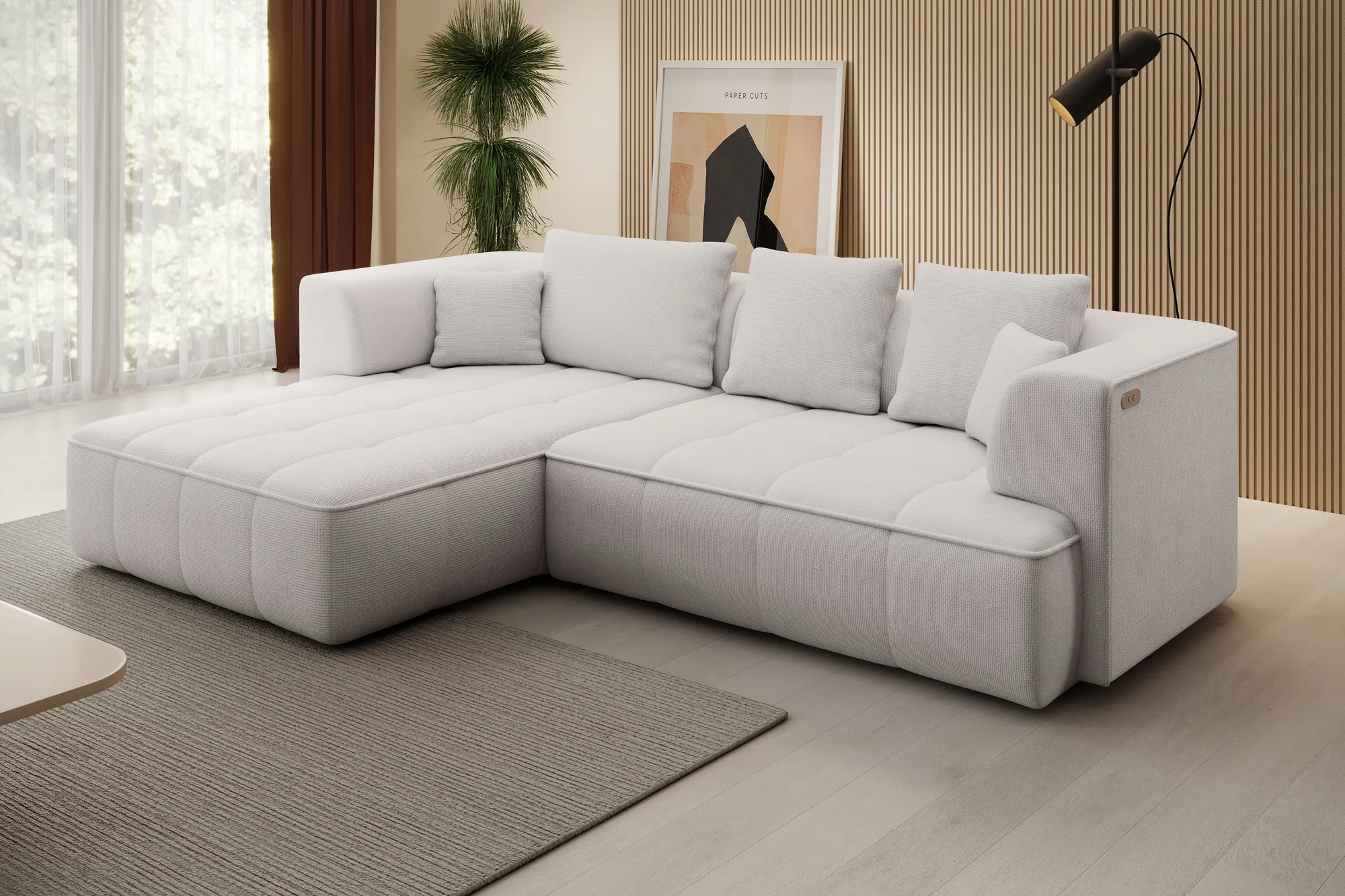 Eckschlafsofa mit elektrischem Sitz Albio – im Raum