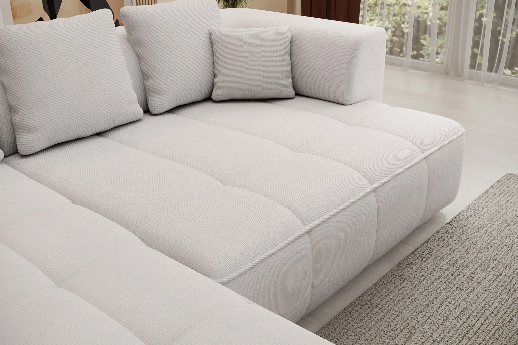 Eckschlafsofa mit elektrischem Sitz Albio – Detail, im Raum