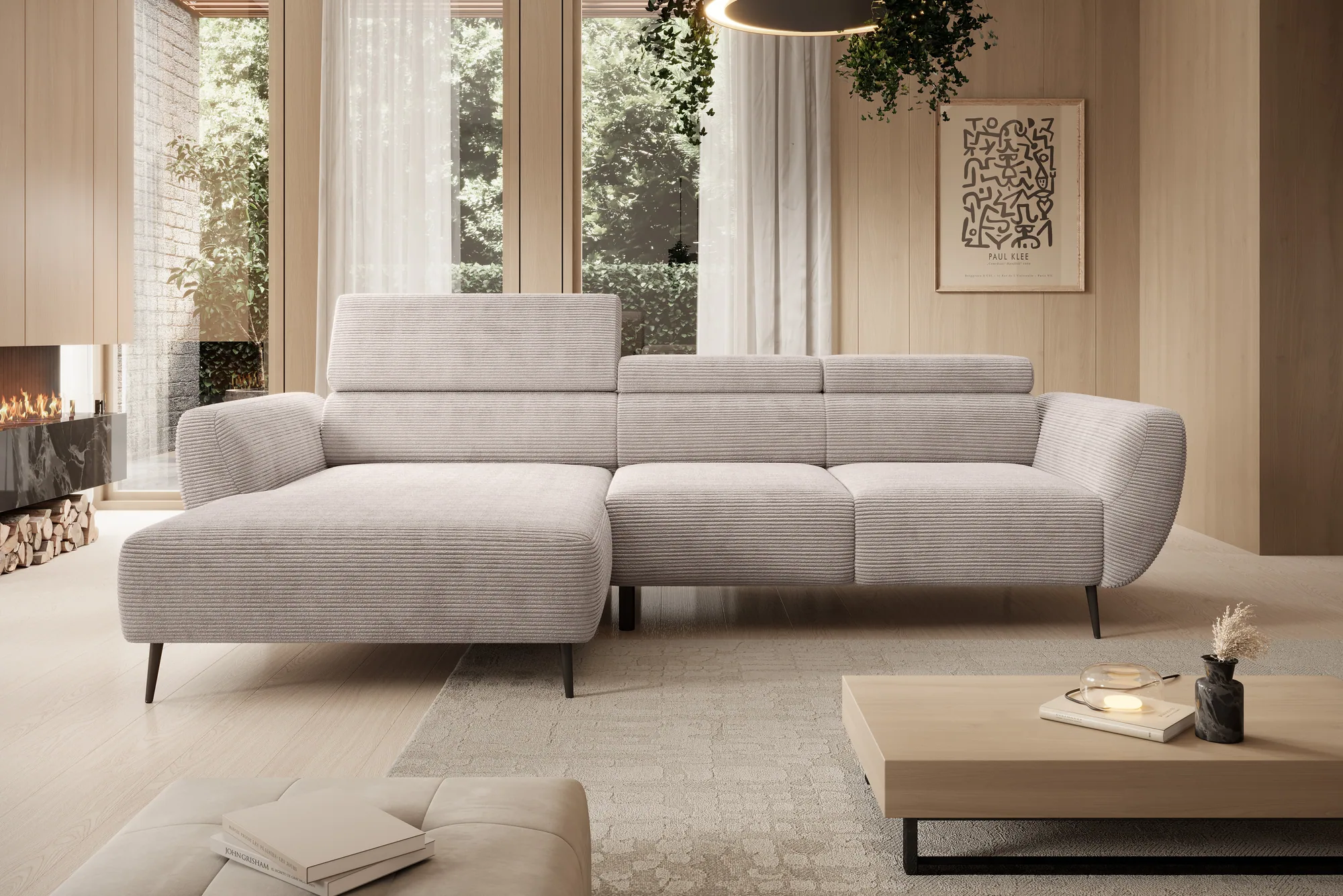 Relax-Ecksofa mit elektrischem Sitz ALISSON – im Raum