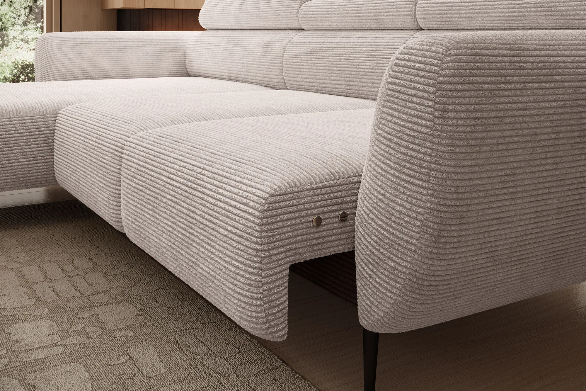Relax-Ecksofa mit elektrischem Sitz ALISSON – Detail, im Raum