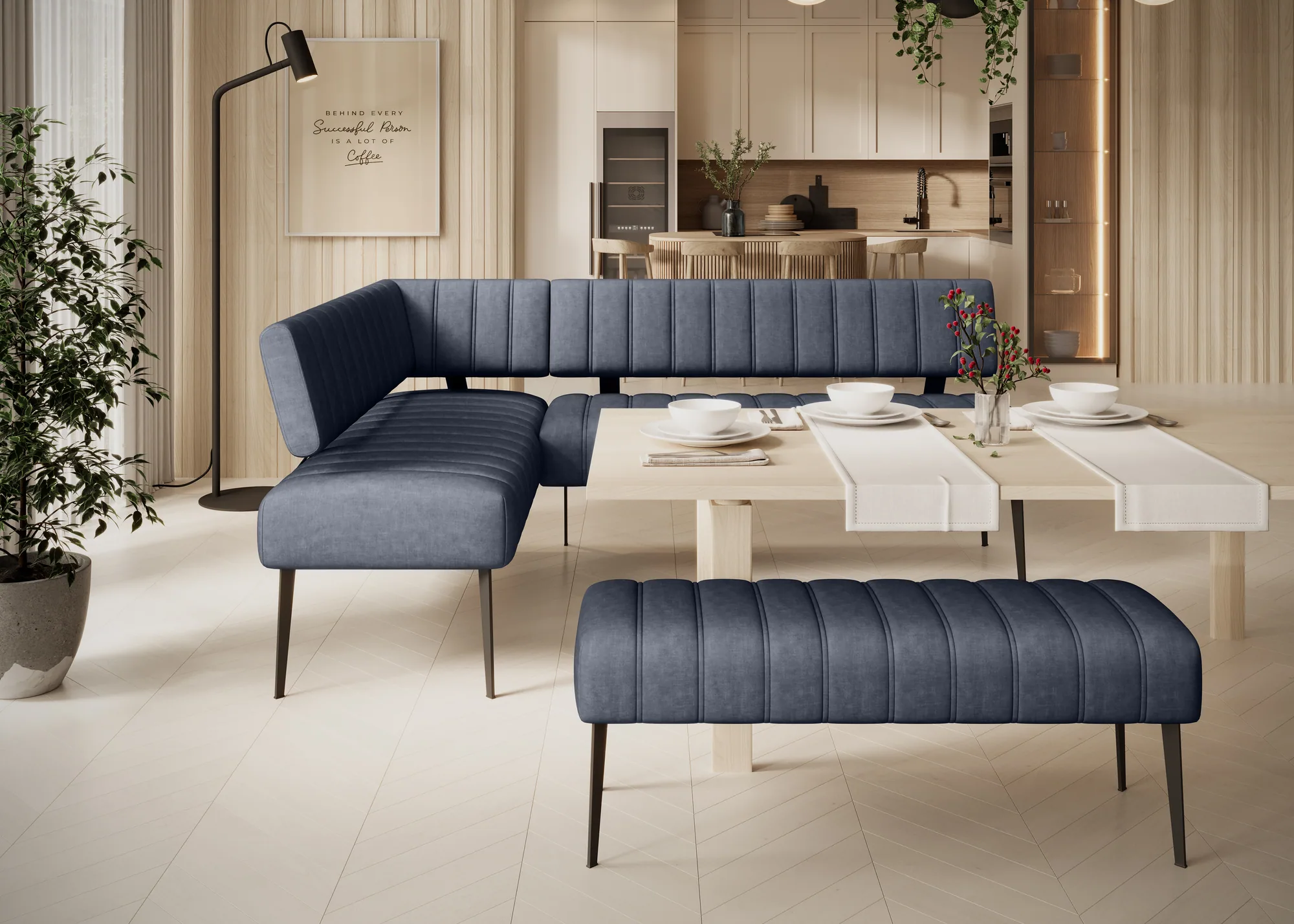 Pouf Alto, ambientazione con la panca angolare Alto Pouf Alto, ambientazione con la panca angolare Alto