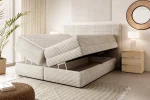 Boxspring-Doppelbett mit Bettkasten AMBER – Funktion geöffnet, im Raum