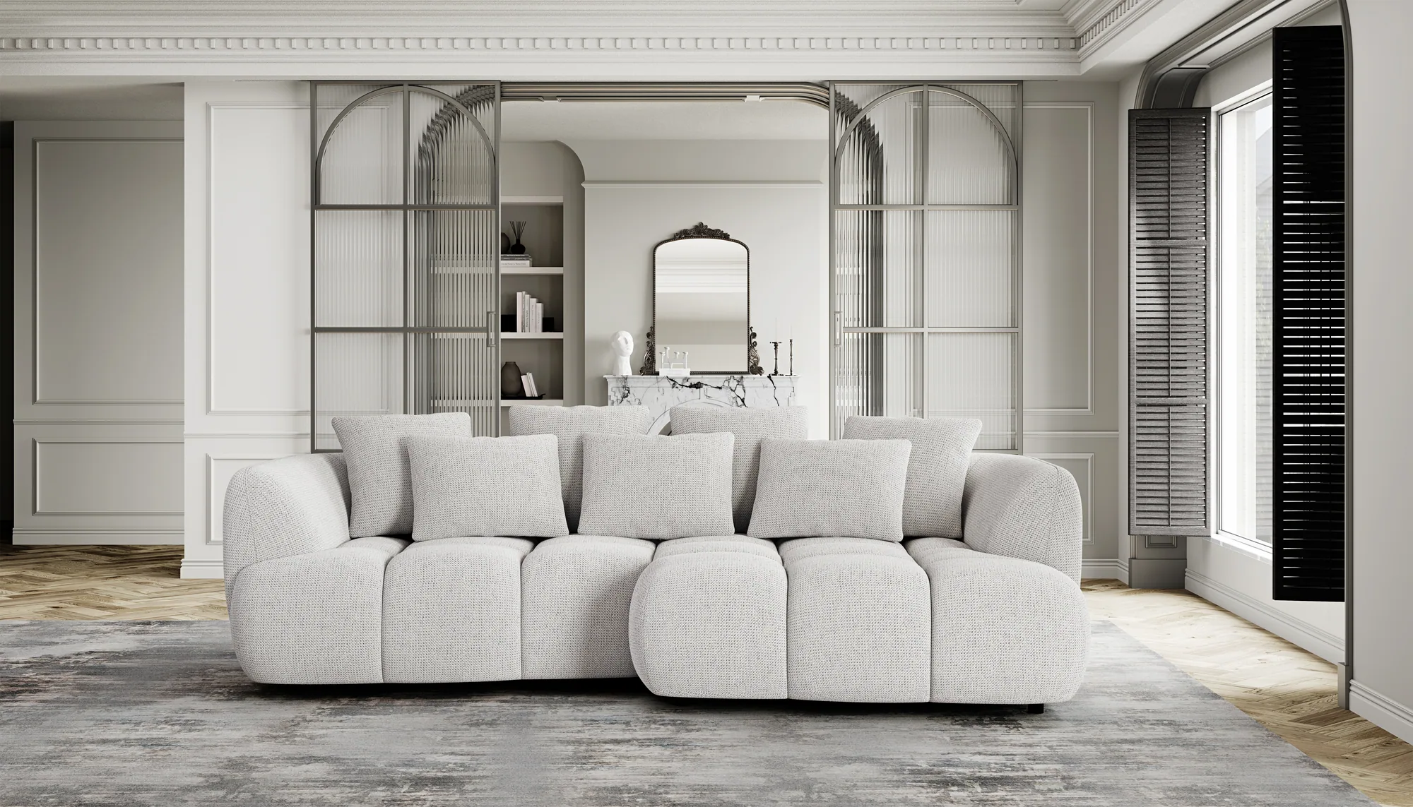 Relax-Ecksofa mit elektrischem Sitz BESSO – im Raum