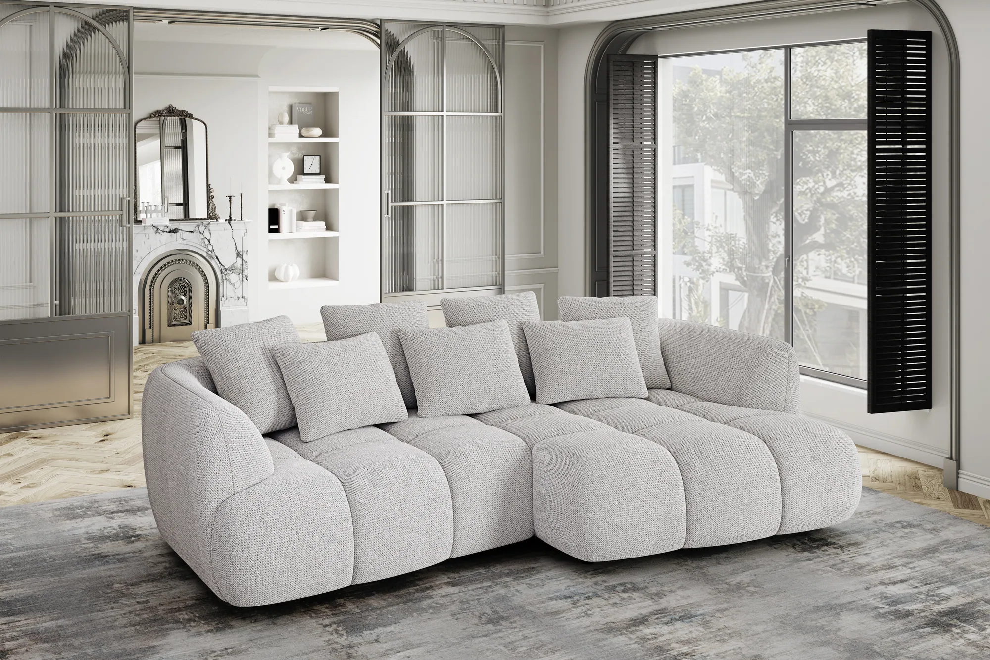 Relax-Ecksofa mit elektrischem Sitz BESSO – Schrägansicht, im Raum