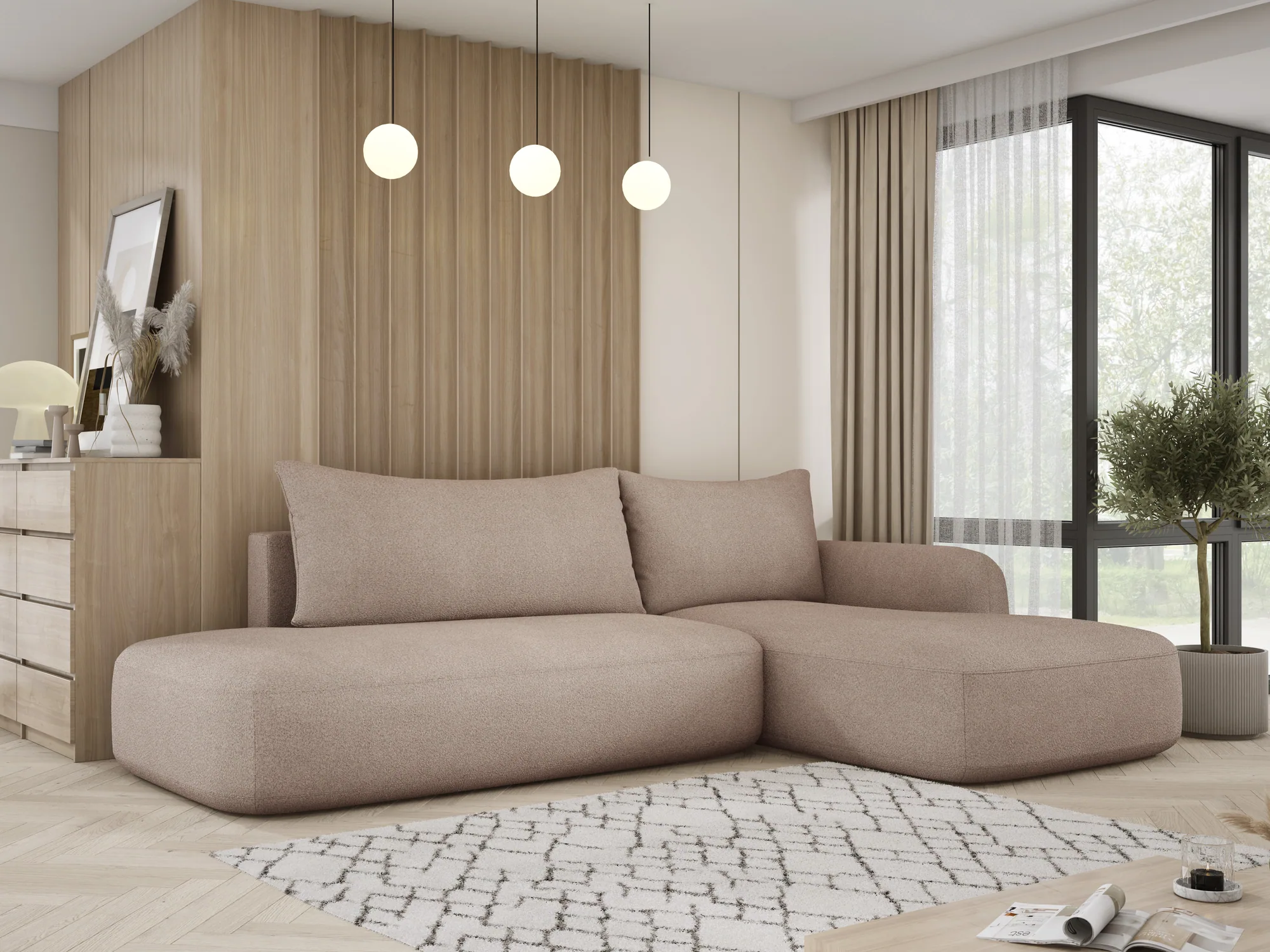 Divano letto angolare con contenitore BLOOM S – vista angolare, ambientazione