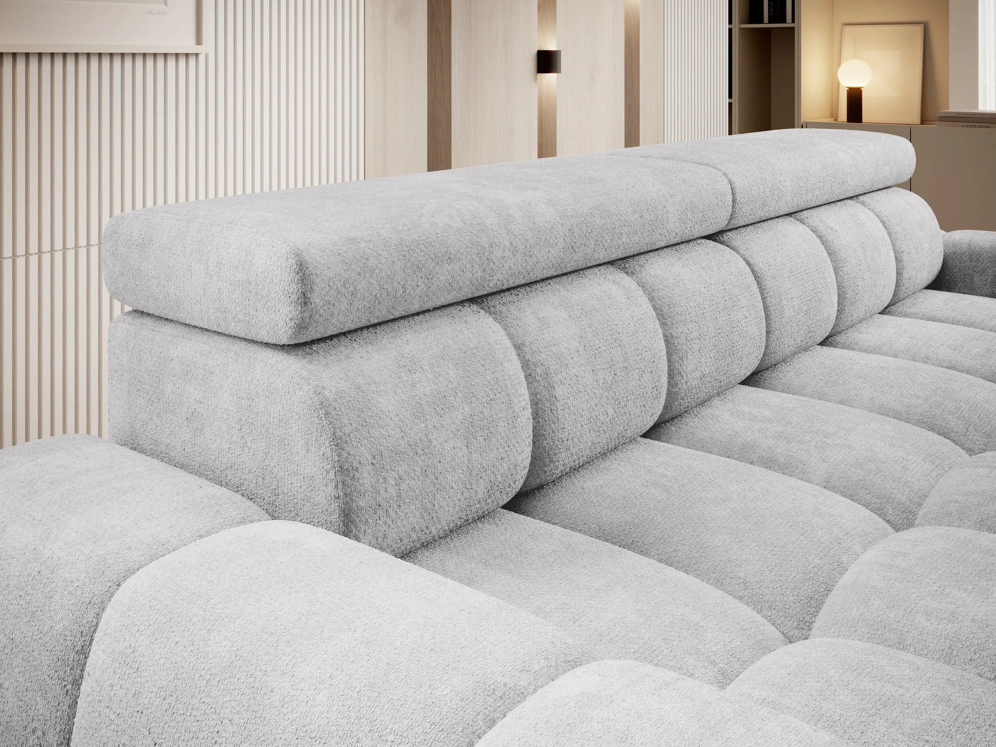 3-Sitzer-Schlafsofa mit Bettkasten BULL – Detail, im Raum