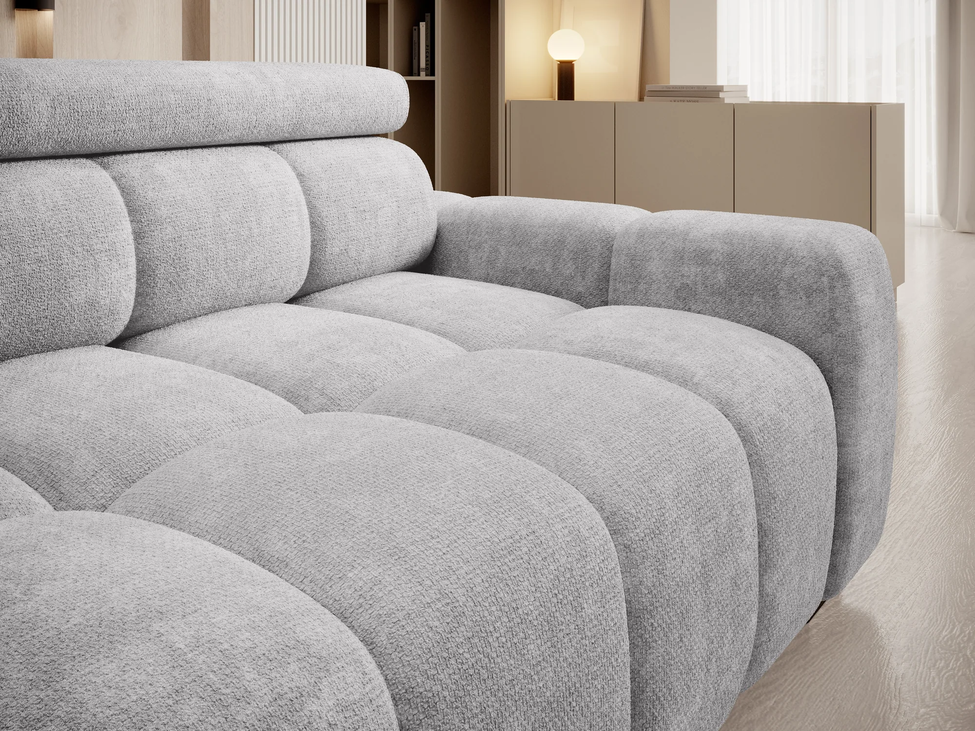 3-Sitzer-Schlafsofa mit Bettkasten BULL – Detail, im Raum