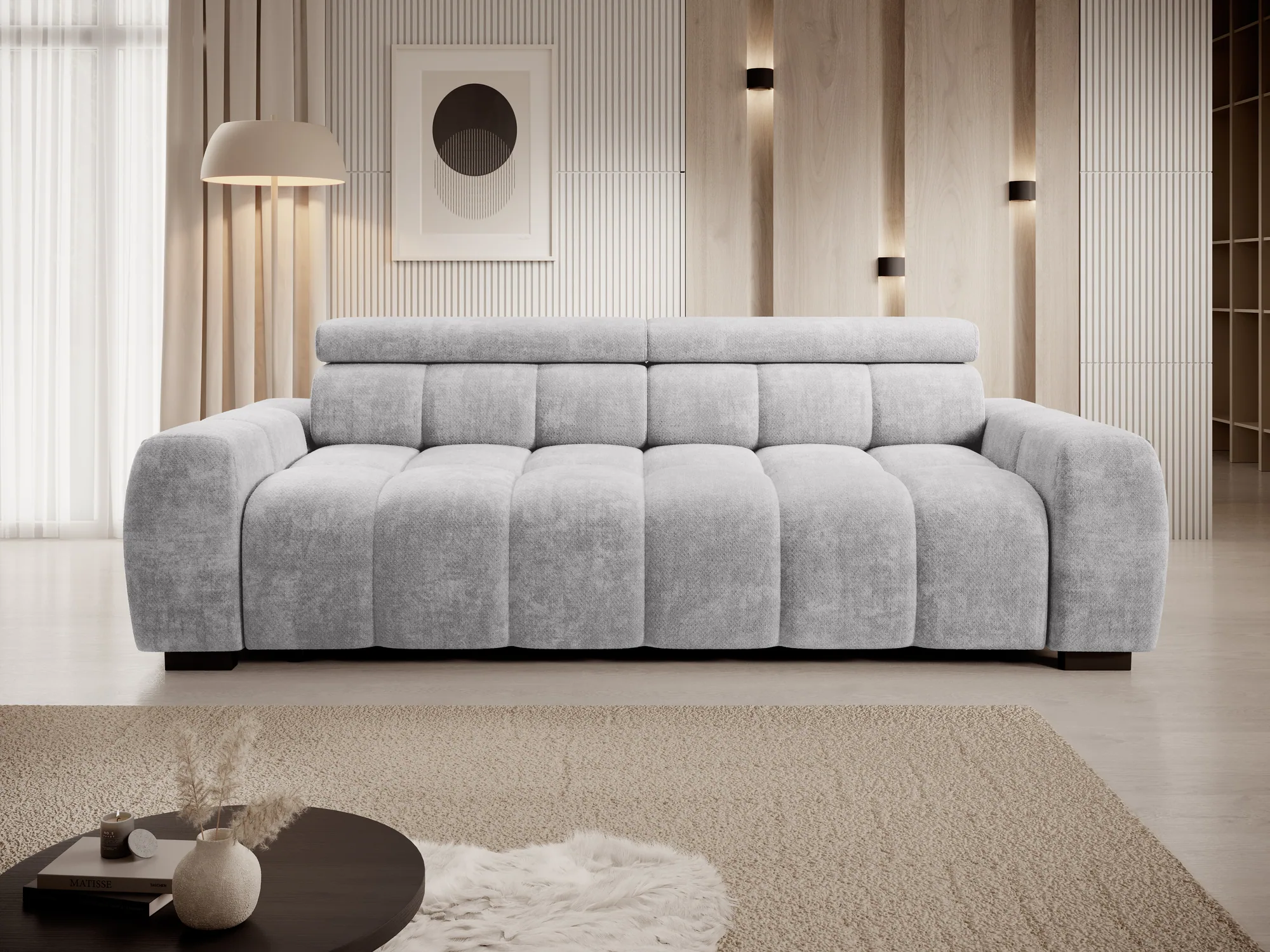 3-Sitzer-Schlafsofa mit Bettkasten BULL – Frontansicht, im Raum