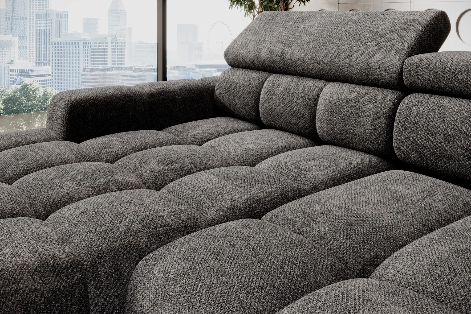 Relax-Ecksofa mit elektrischem Sitz BULL S – Detail, im Raum