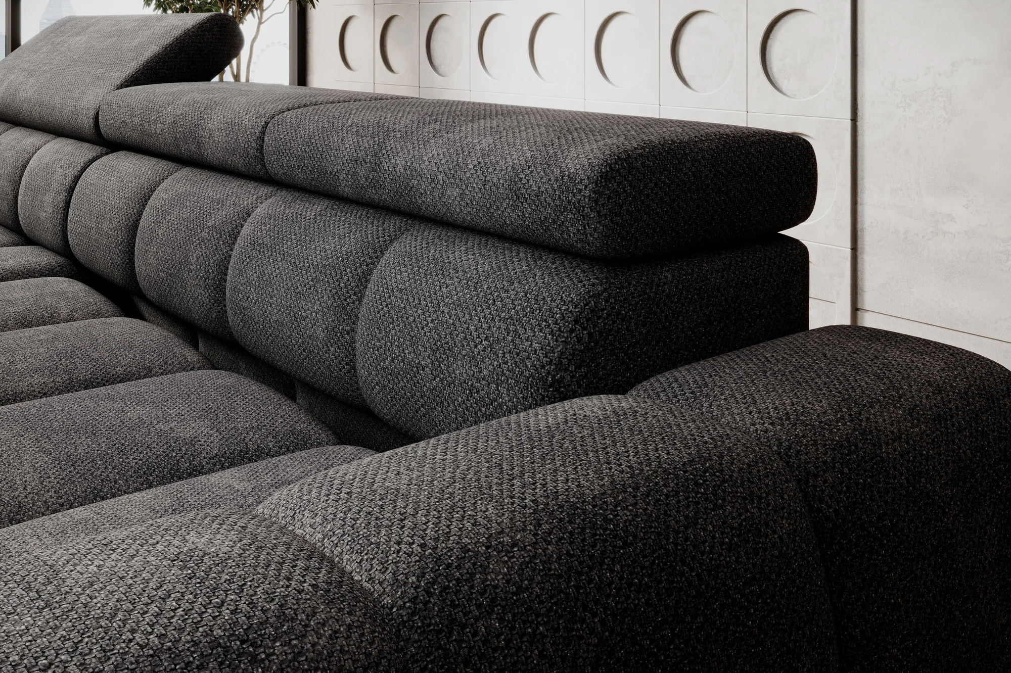 Relax-Ecksofa mit elektrischem Sitz BULL S – Detail, im Raum
