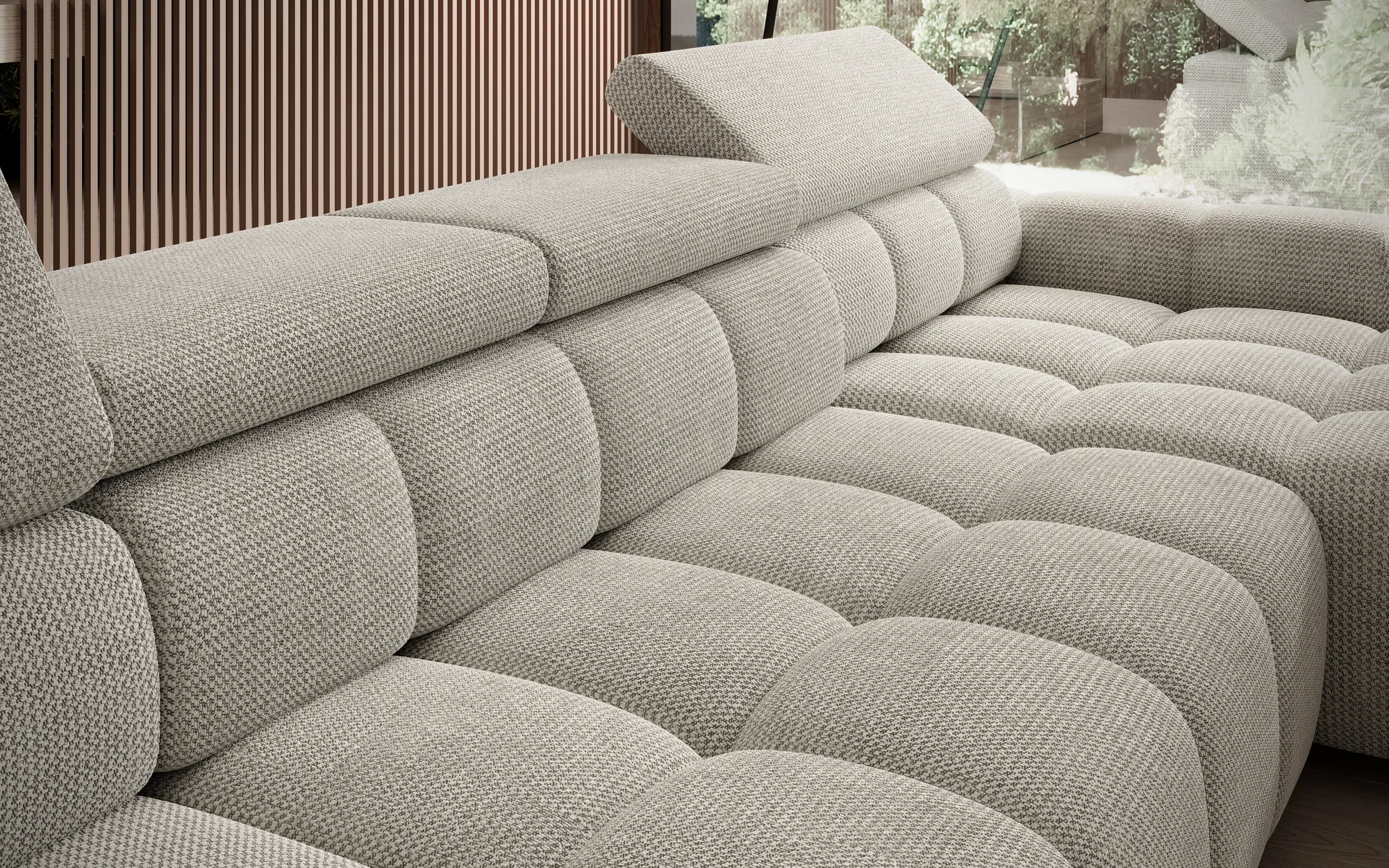 U-förmiges Relax-Ecksofa mit elektrischem Sitz BULL XL – Detail, im Raum