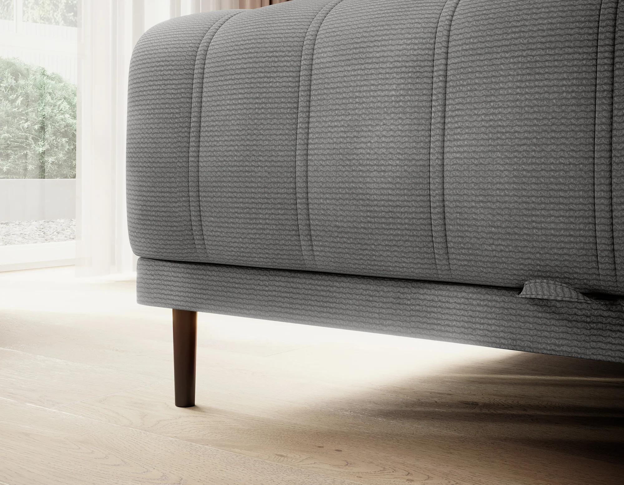 Eckschlafsofa mit Bettkasten CALDO S – Detail, im Raum