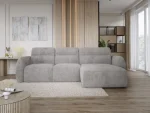 Eckschlafsofa mit elektrischem Sitz und Bettkasten CALVANO S – Frontansicht, im Raum