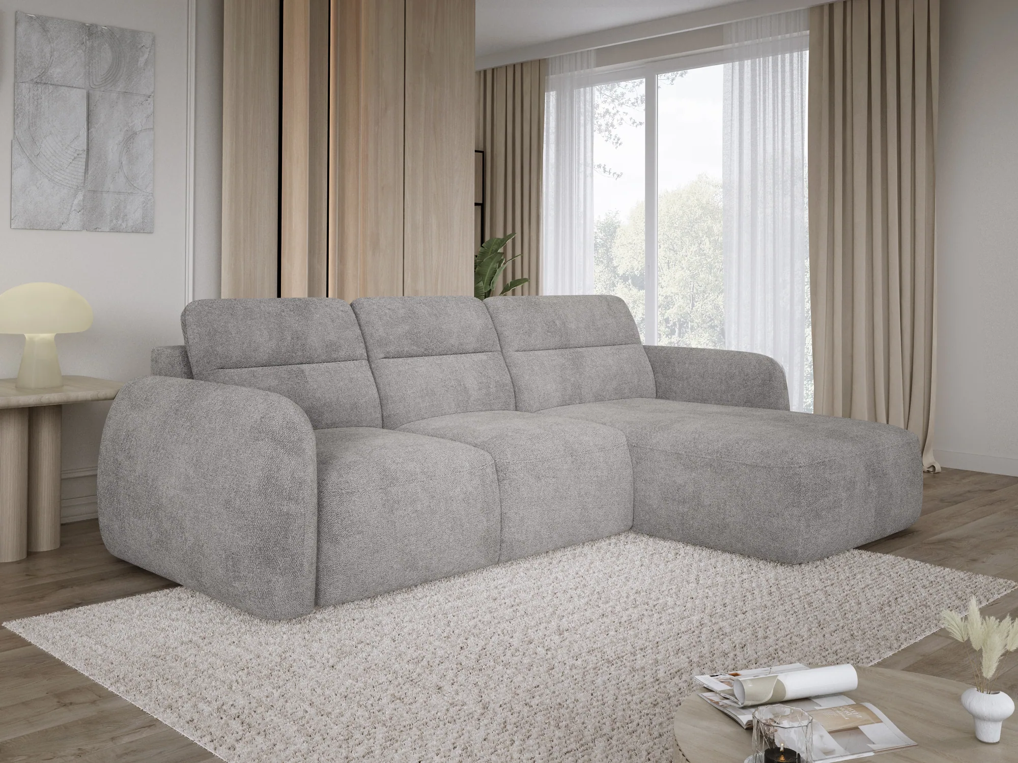 Eckschlafsofa mit elektrischem Sitz und Bettkasten CALVANO S – Ansicht von oben, im Raum