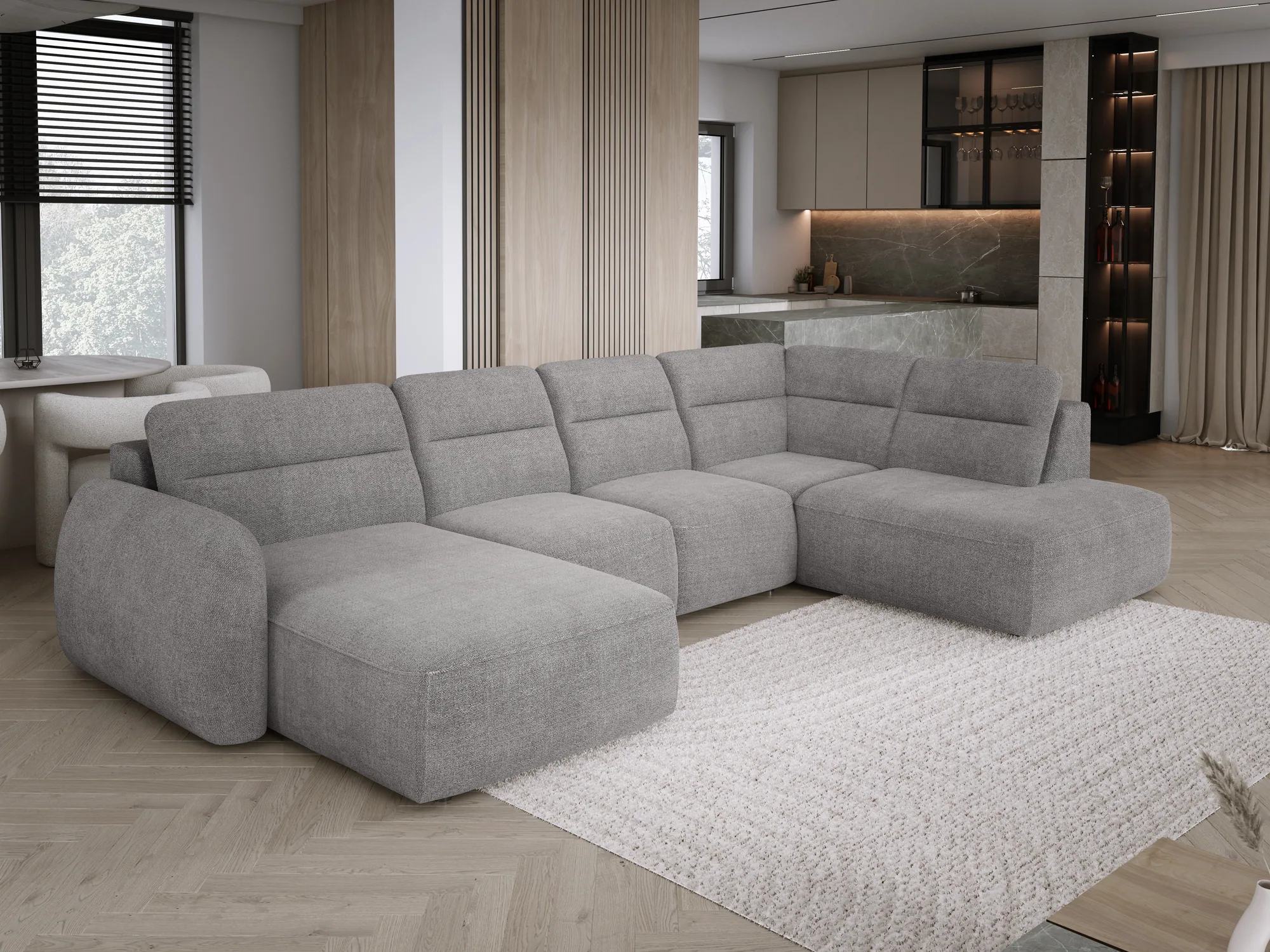 U-förmiges Eckschlafsofa mit elektrischem Sitz und Bettkasten CALVANO XL – Ansicht von oben, im Raum
