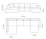 U-förmiges Eckschlafsofa mit elektrischem Sitz und Bettkasten CALVANO XL – Maße