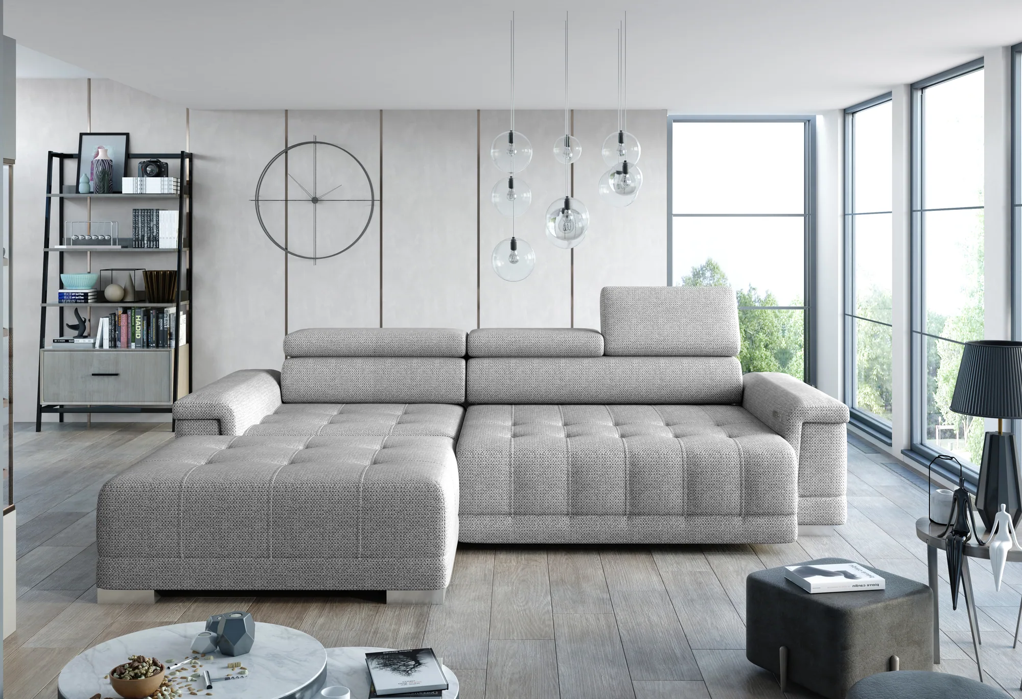 Relax-Ecksofa mit elektrischem Sitz CAMPO MINI – Funktion geöffnet, im Raum
