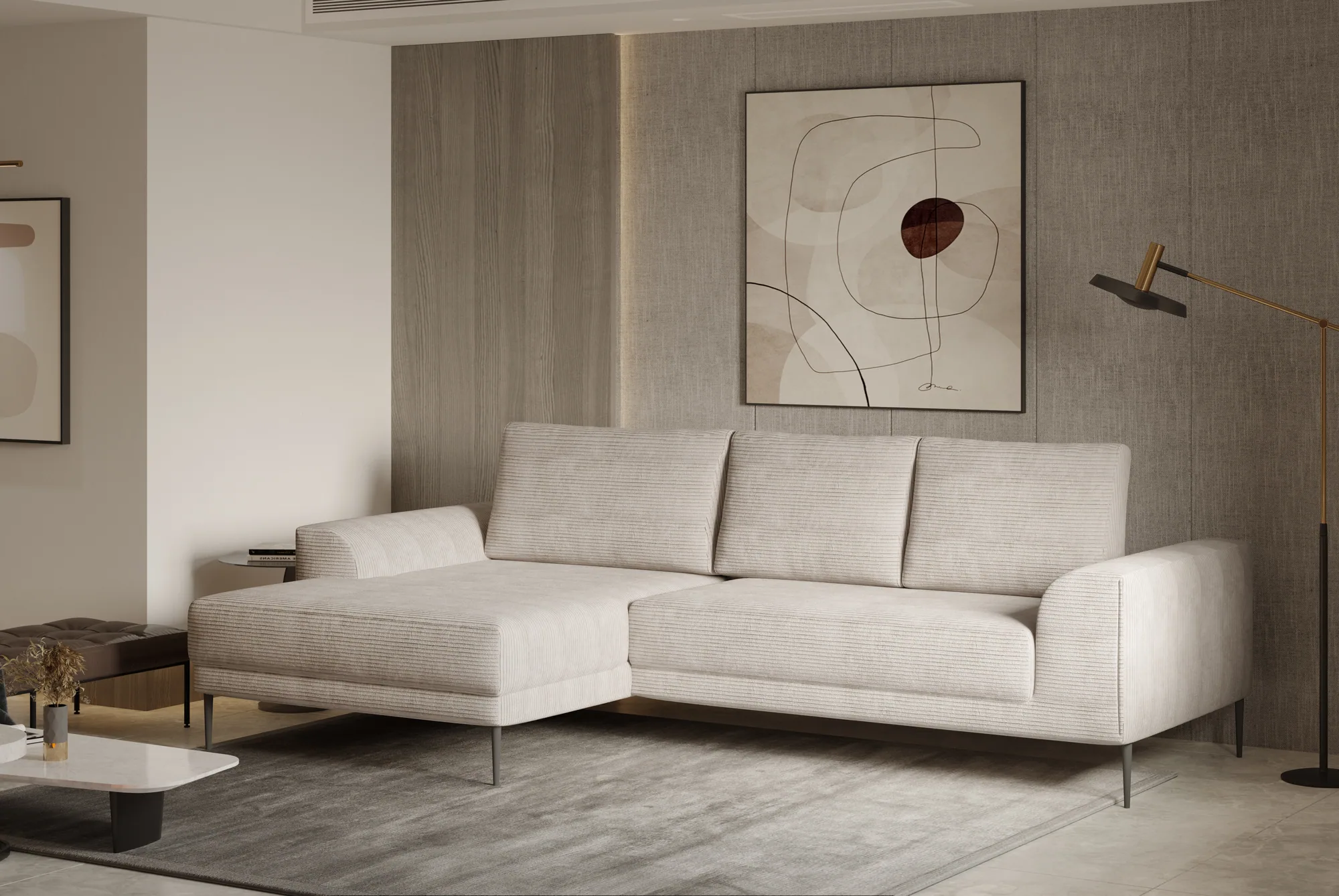 Eckschlafsofa mit Bettkasten CAPITOL – im Raum