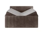 Boxspring-Doppelbett mit Bettkasten CARINA – Funktion geöffnet, auf weißem Hintergrund