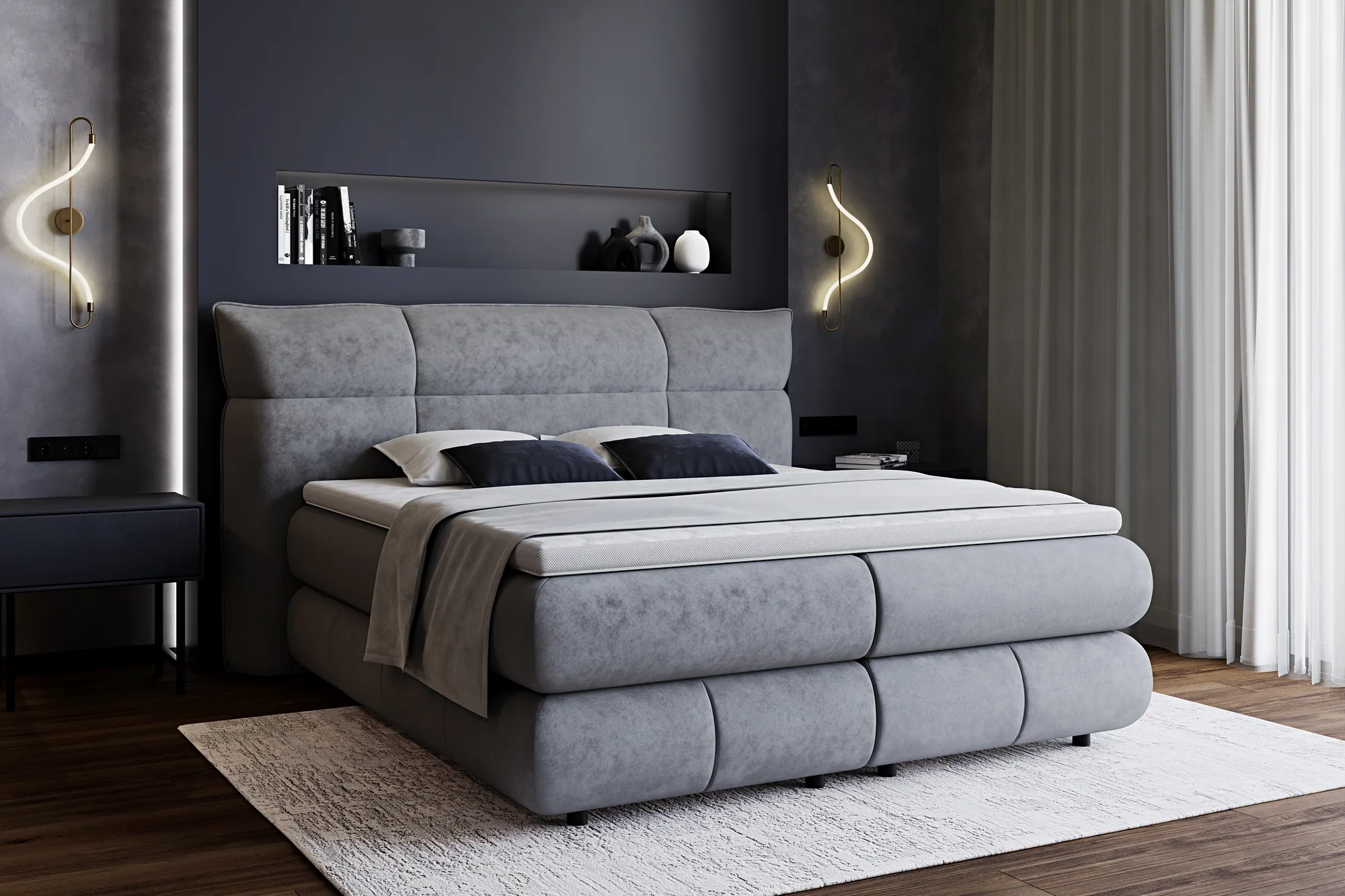 Letto matrimoniale boxspring con contenitore CARMELO – ambientazione