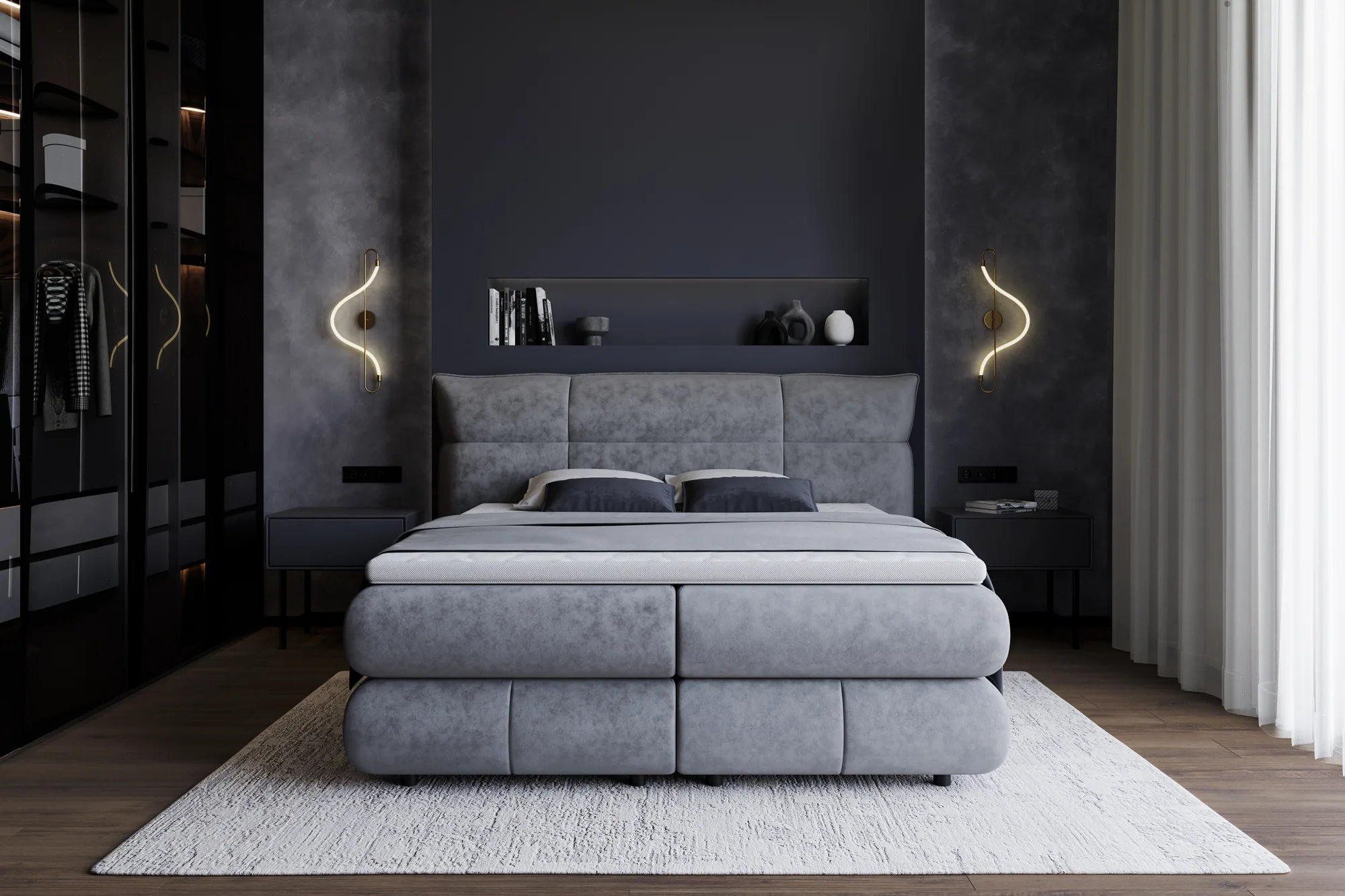 Letto matrimoniale boxspring con contenitore CARMELO – ambientazione