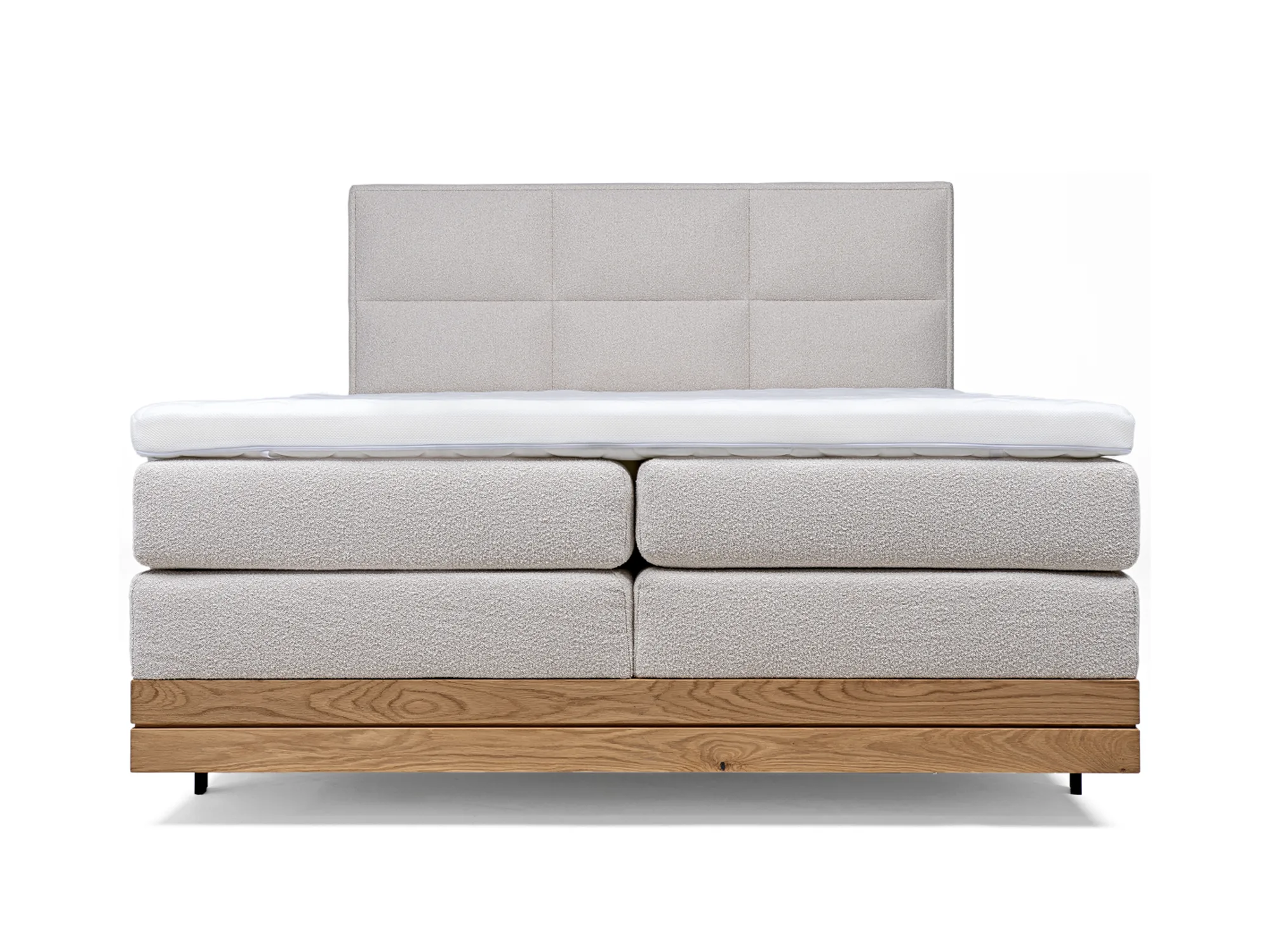 Letto matrimoniale boxspring con contenitore CELIA – vista frontale, su sfondo bianco