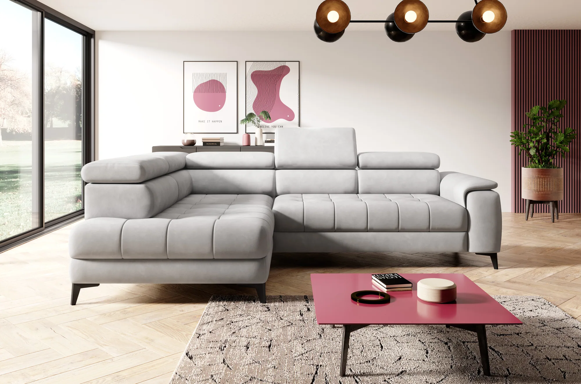 Relax-Ecksofa mit elektrischem Sitz CHIVAS – im Raum