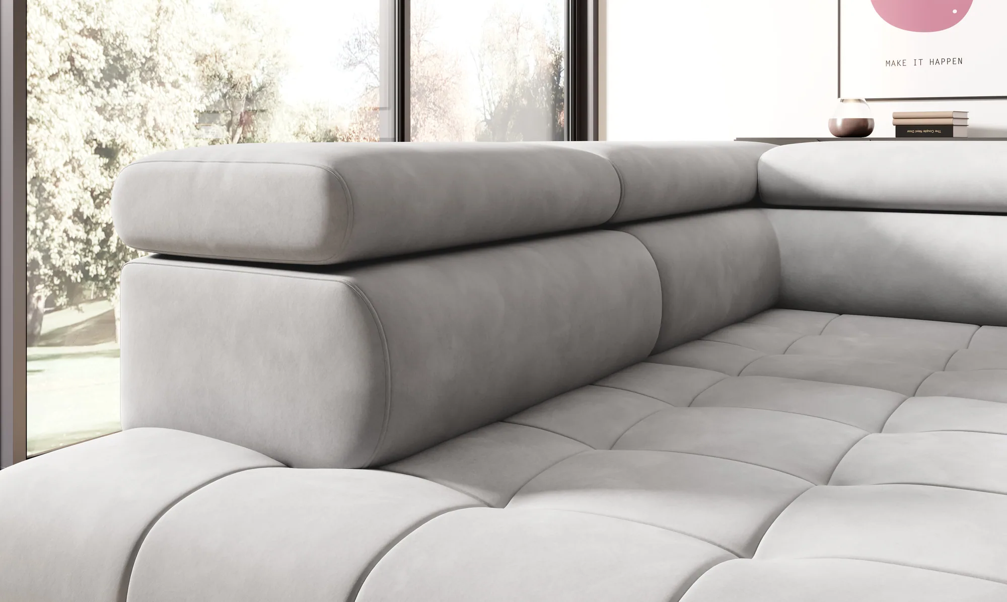 Relax-Ecksofa mit elektrischem Sitz CHIVAS – Detail, im Raum