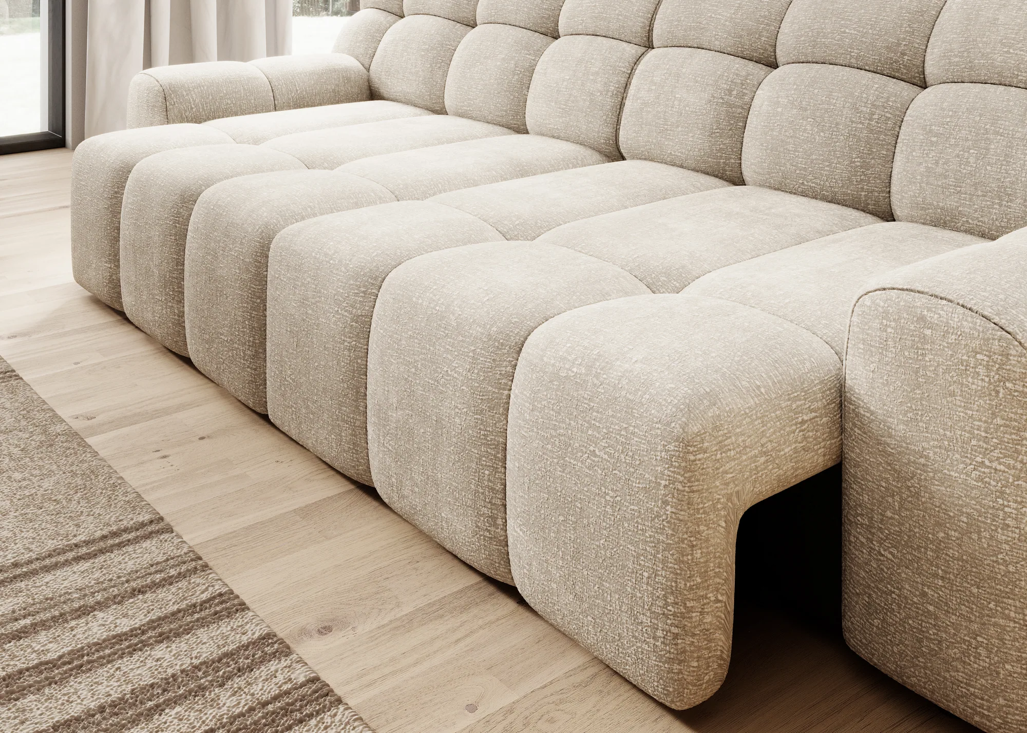 Schlafsofa mit Bettkasten COCON – Detail, im Raum