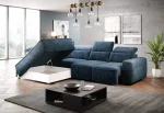 Eckschlafsofa mit elektrischem Sitz und Bettkasten COLOMBO L – Funktion geöffnet, im Raum