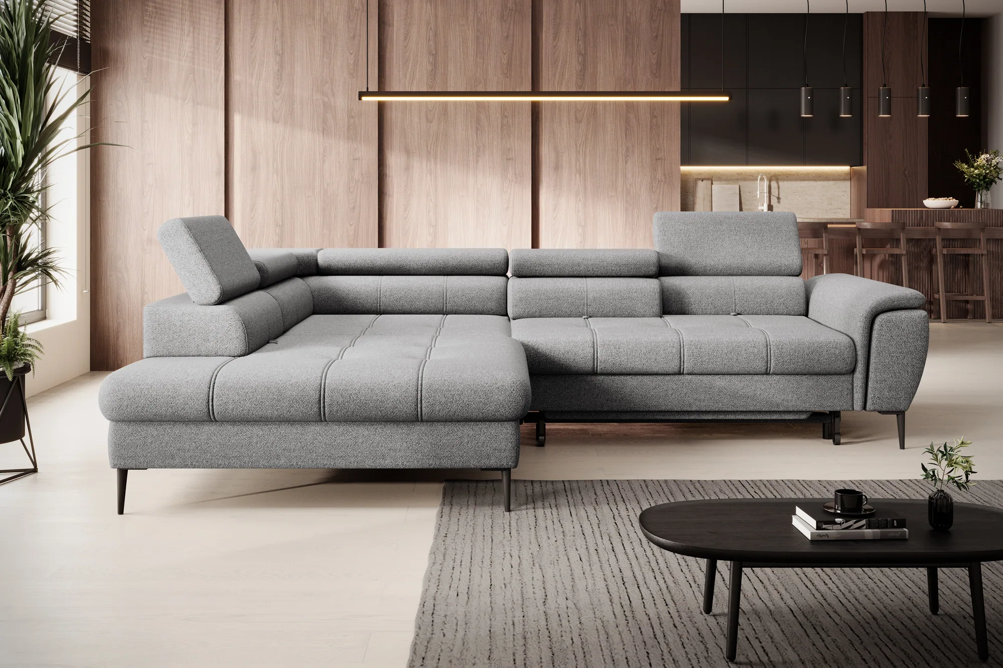Eckschlafsofa mit Bettkasten DENVER – im Raum