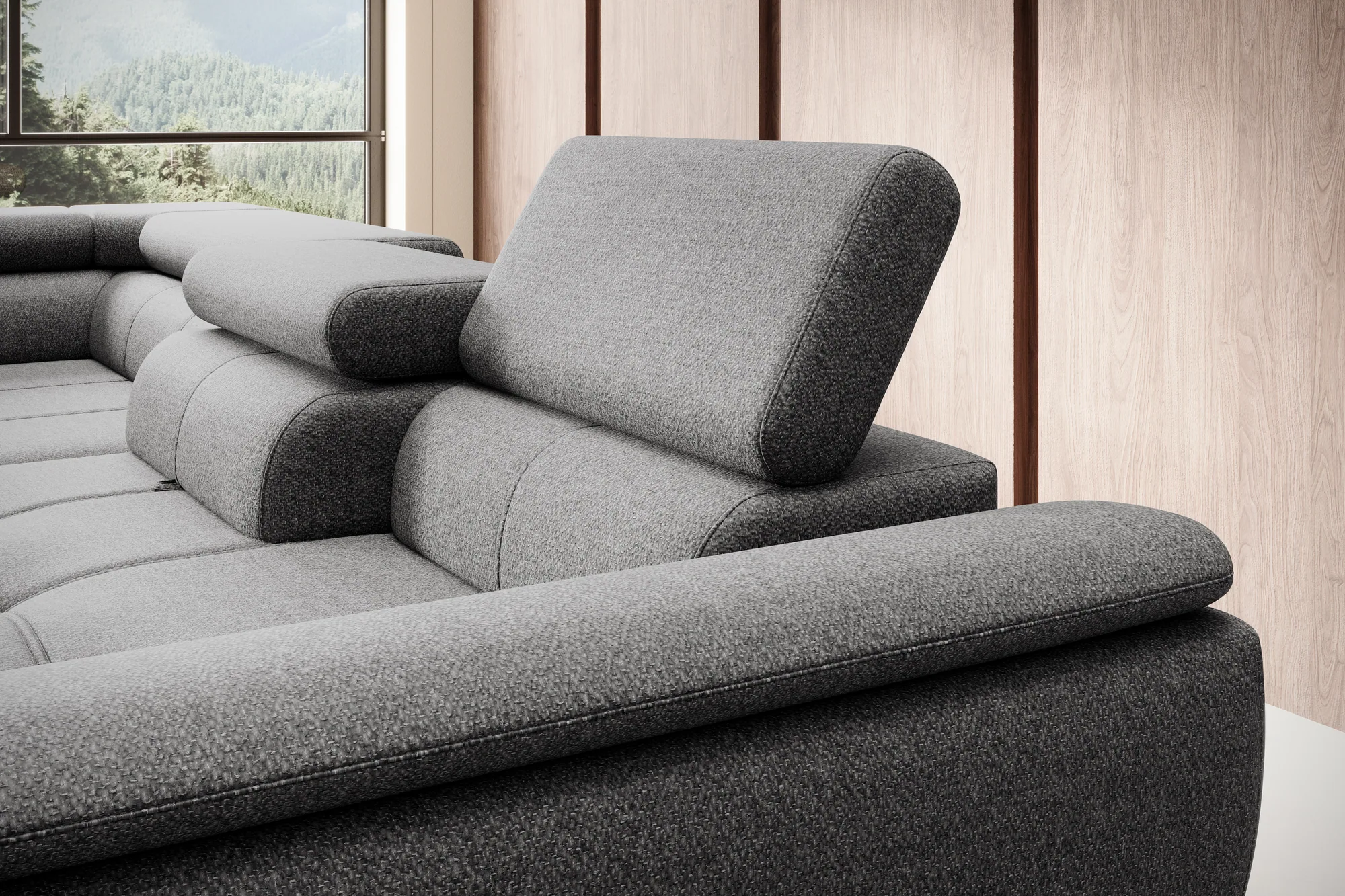 Eckschlafsofa mit Bettkasten DENVER – Detail, im Raum