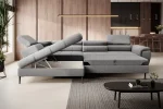 Eckschlafsofa mit Bettkasten DENVER – Funktion geöffnet, im Raum