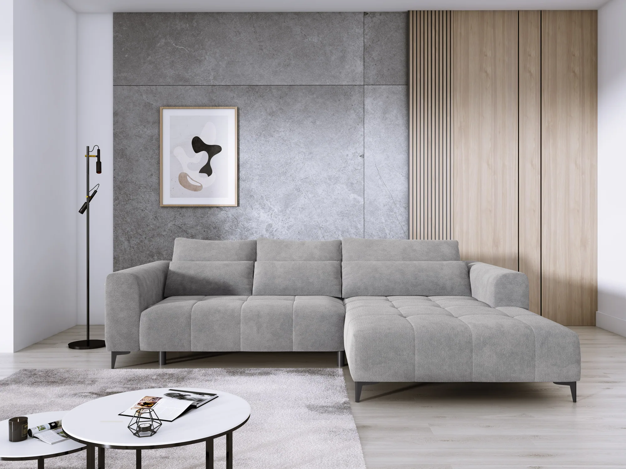 Divano angolare relax con seduta elettrica DIEGO S – vista frontale, ambientazione