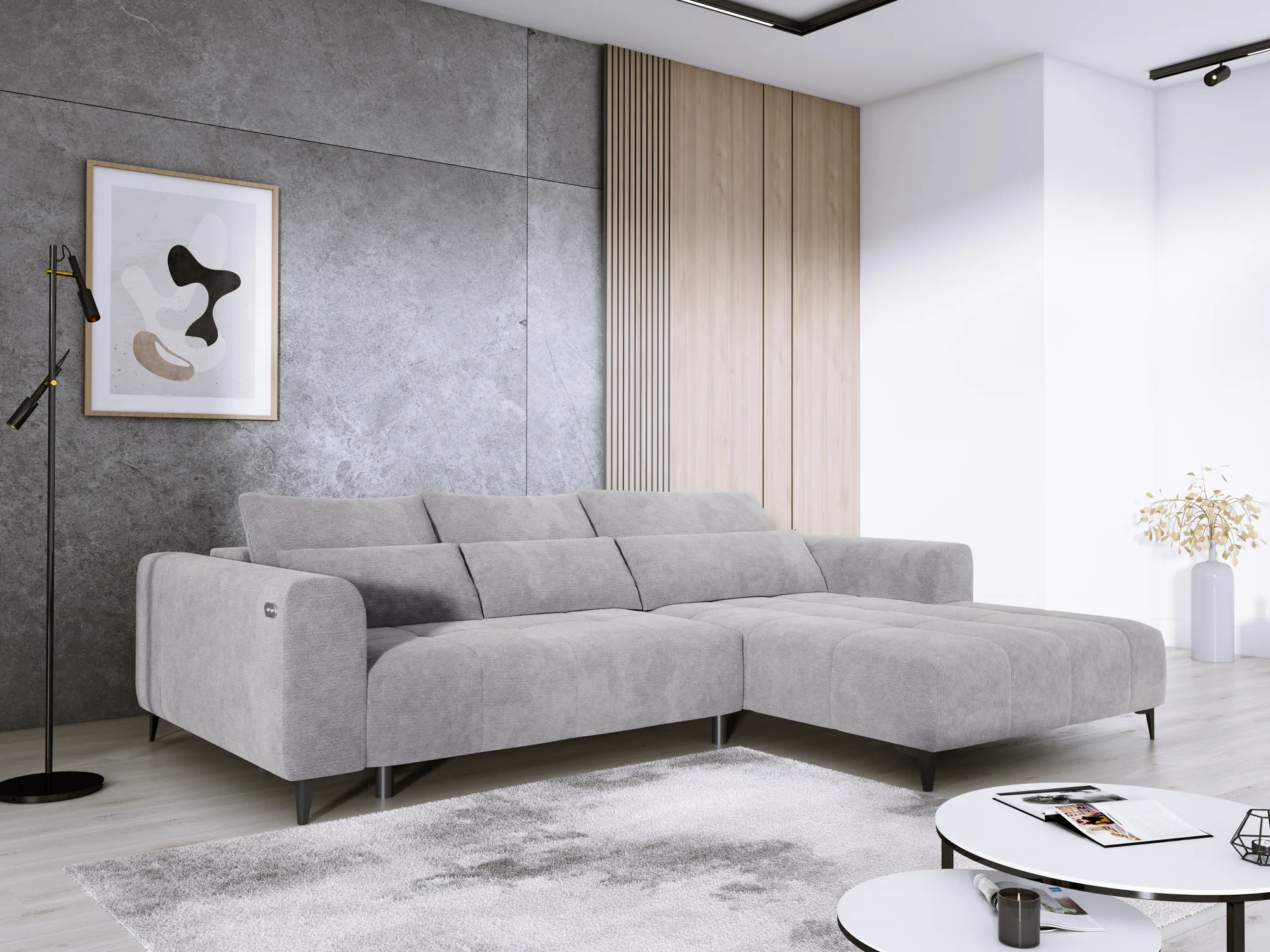 Divano angolare relax con seduta elettrica DIEGO S – vista angolare, ambientazione