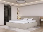 Letto matrimoniale imbottito con contenitore DOHA – vista angolare, ambientazione