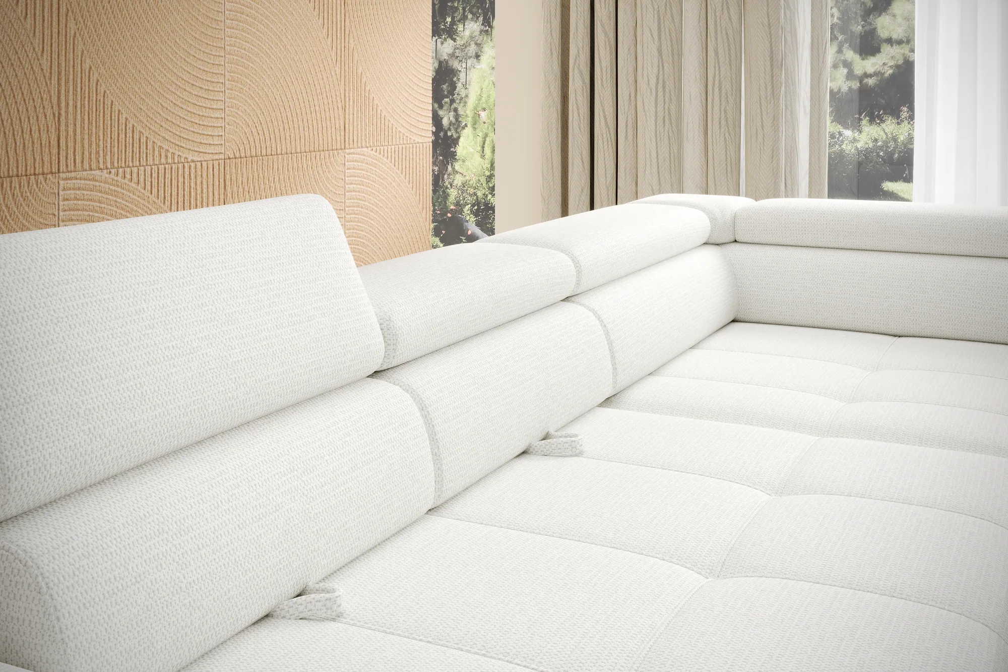 Eckschlafsofa mit Bettkasten EMPOLI L – Detail, im Raum