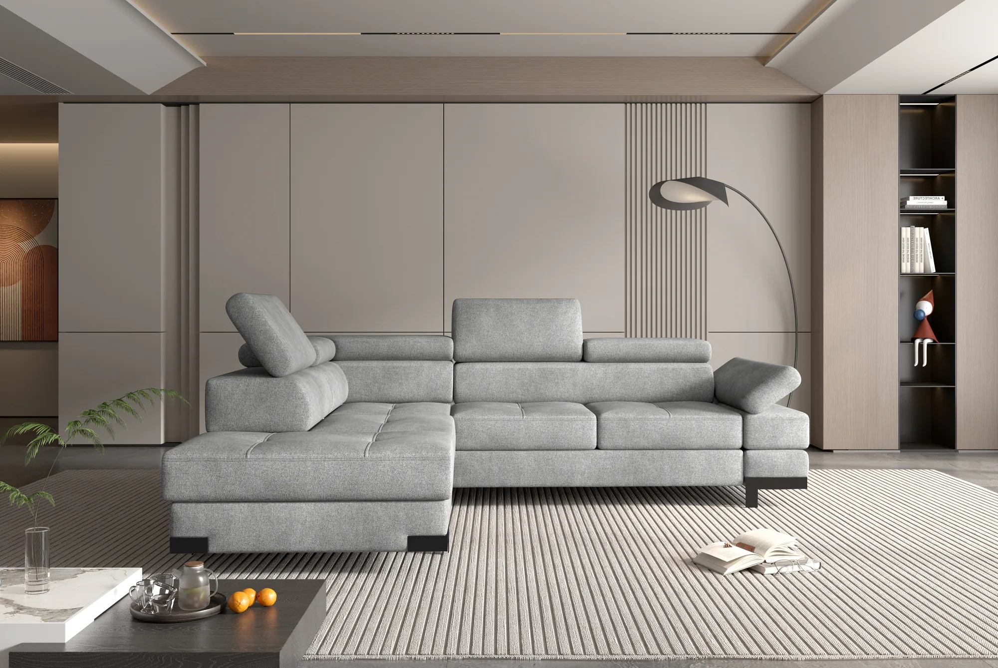 Eckschlafsofa mit Bettkasten EMPORIO L – im Raum