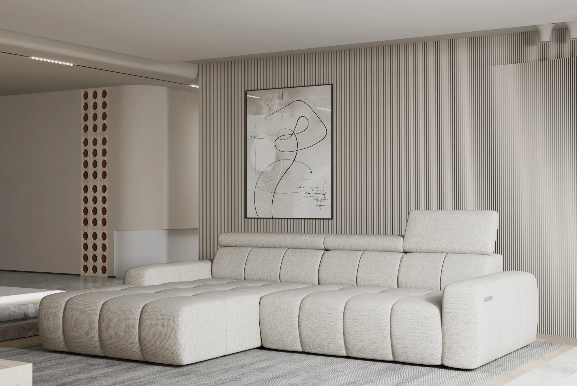 Eckschlafsofa mit elektrischem Sitz und Bettkasten ENZO S – im Raum