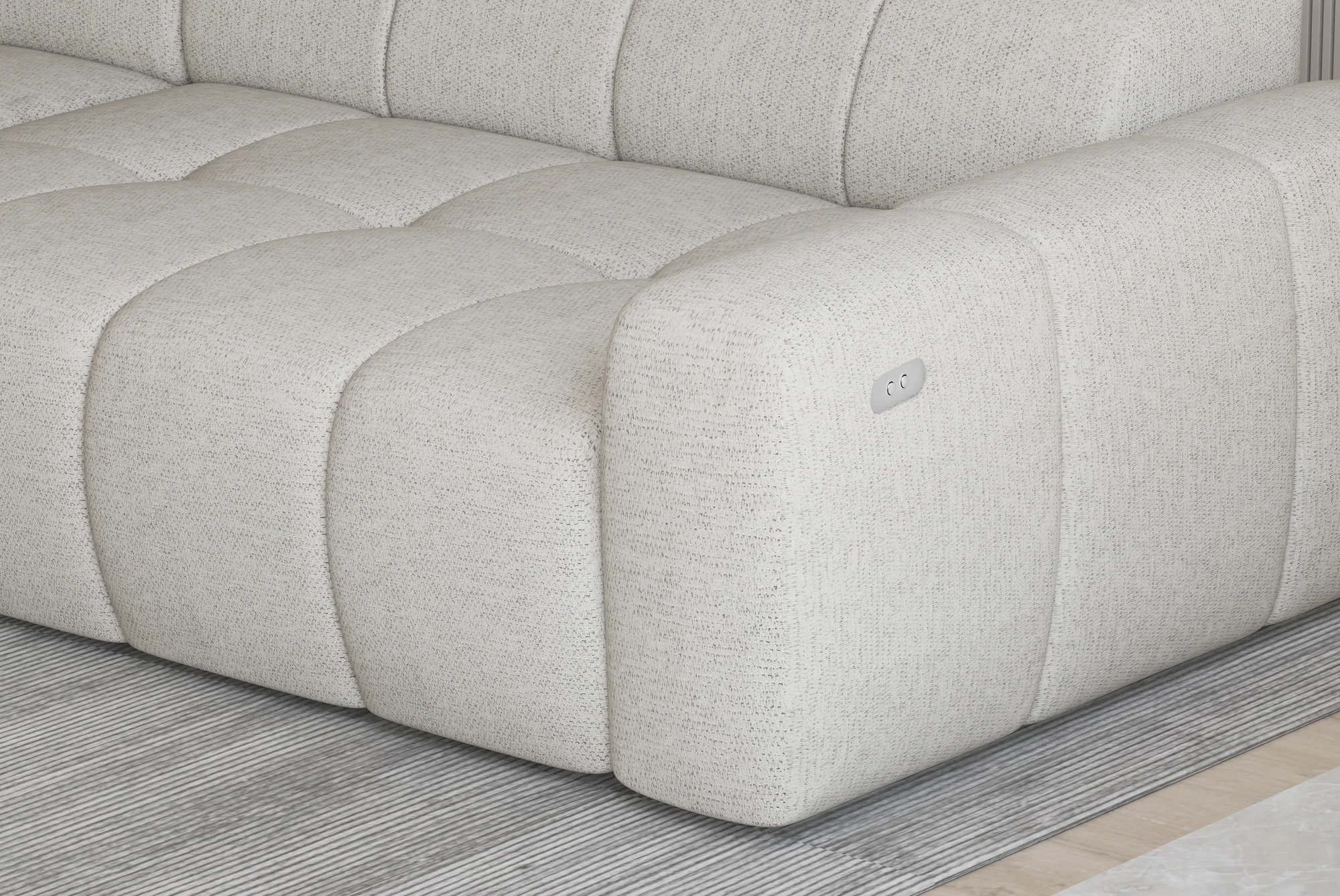 Eckschlafsofa mit elektrischem Sitz und Bettkasten ENZO S – Detail, im Raum