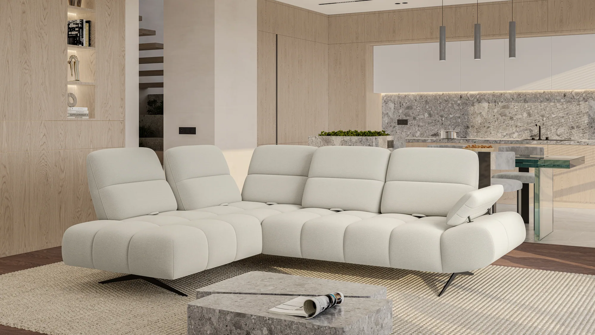 Relax-Ecksofa FALCAO – Funktion geöffnet, im Raum