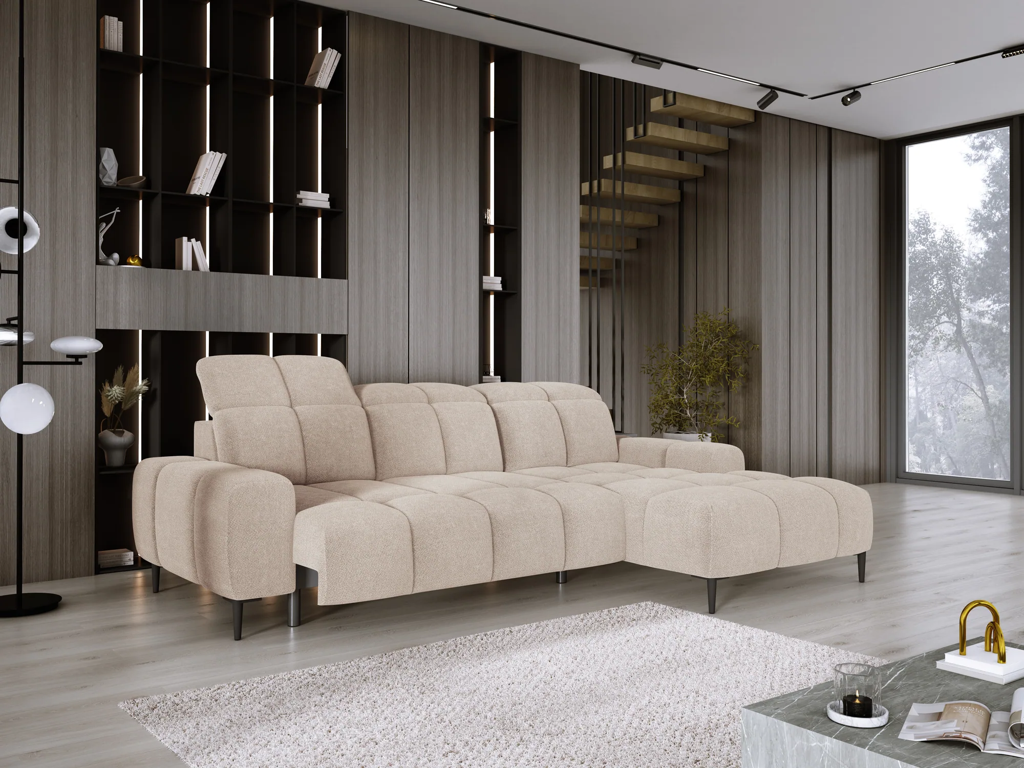 Divano angolare relax con seduta elettrica GIOVANNI S – funzione aperta, ambientazione