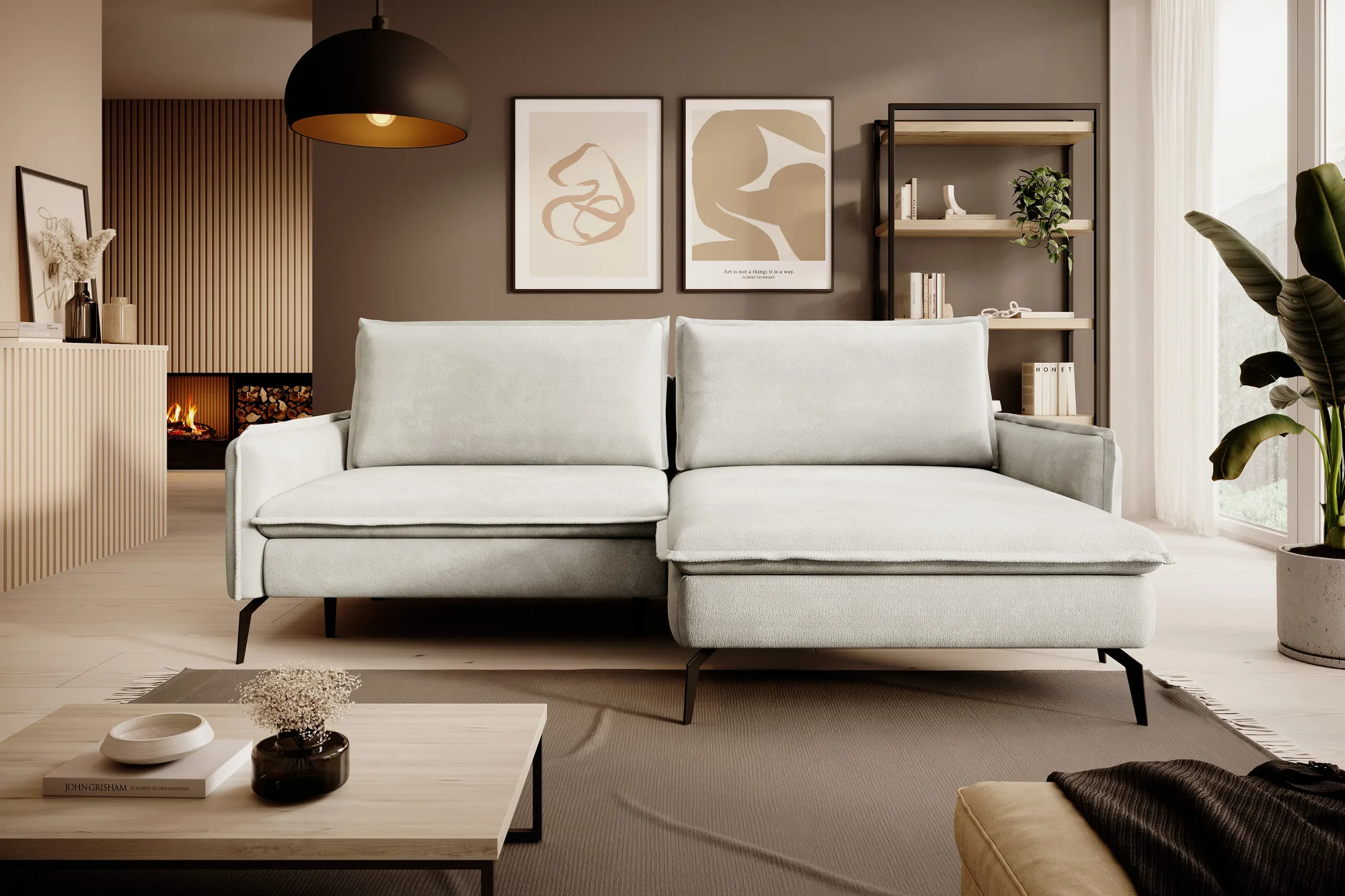 Eckschlafsofa mit Bettkasten GLOSSY – im Raum
