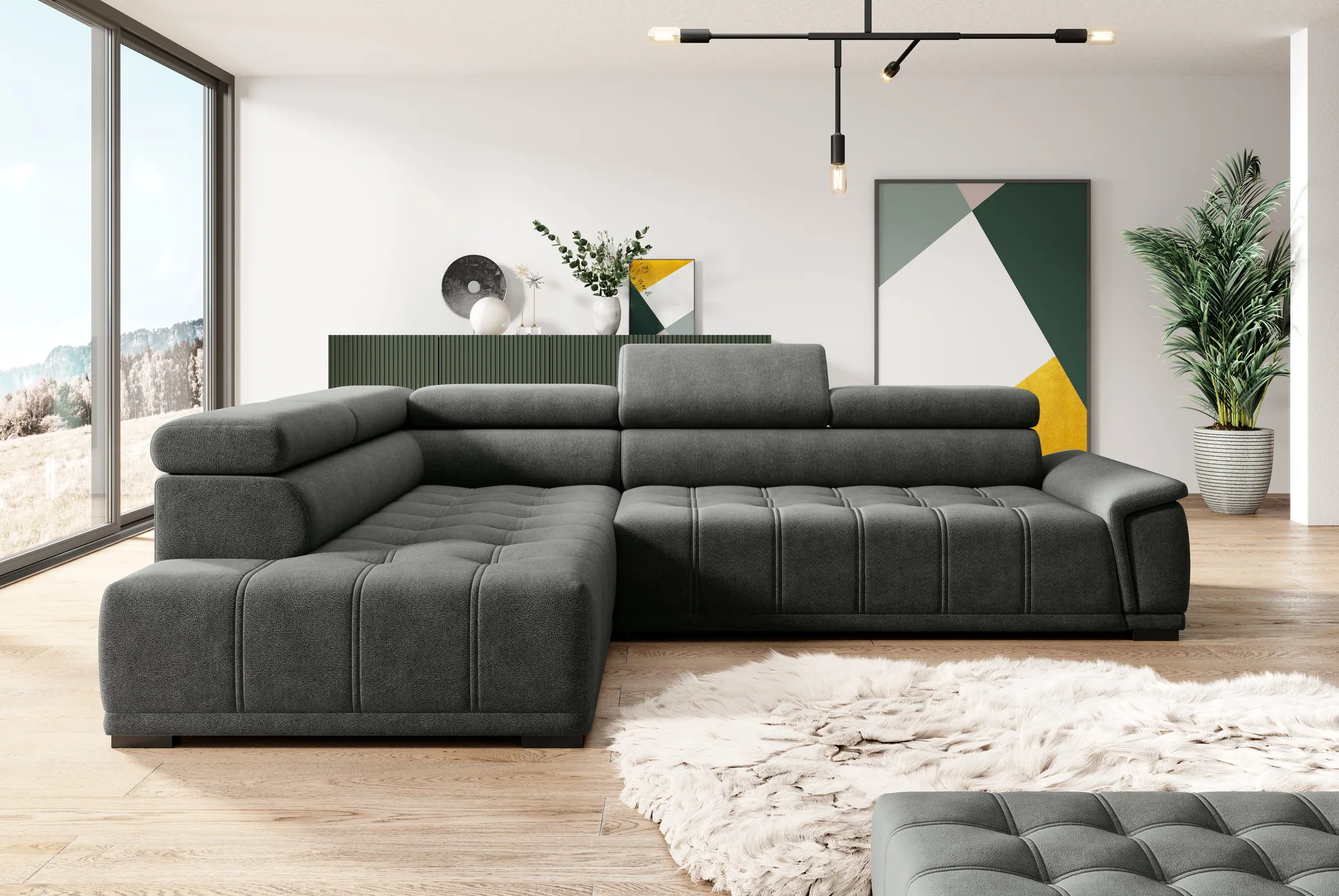 Relax-Ecksofa mit elektrischem Sitz GREMIO – im Raum