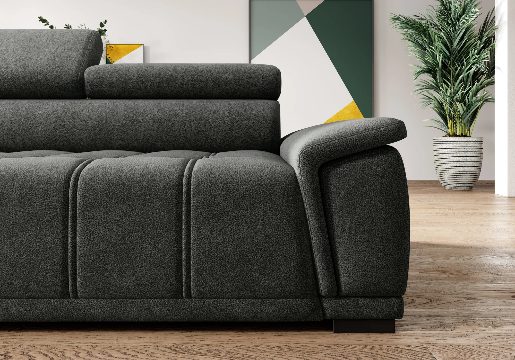 Relax-Ecksofa mit elektrischem Sitz GREMIO – Detail, im Raum