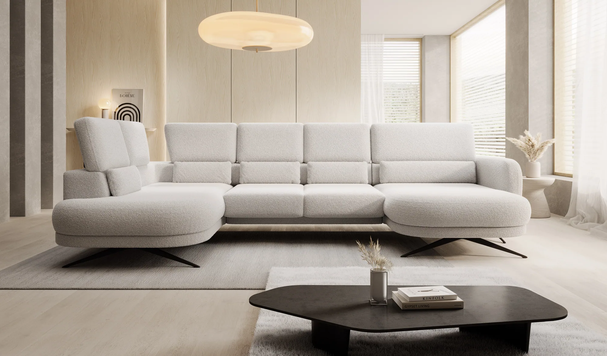 U-förmiges Relax-Ecksofa mit elektrischem Sitz ILUSIO XL – Funktion geöffnet, im Raum